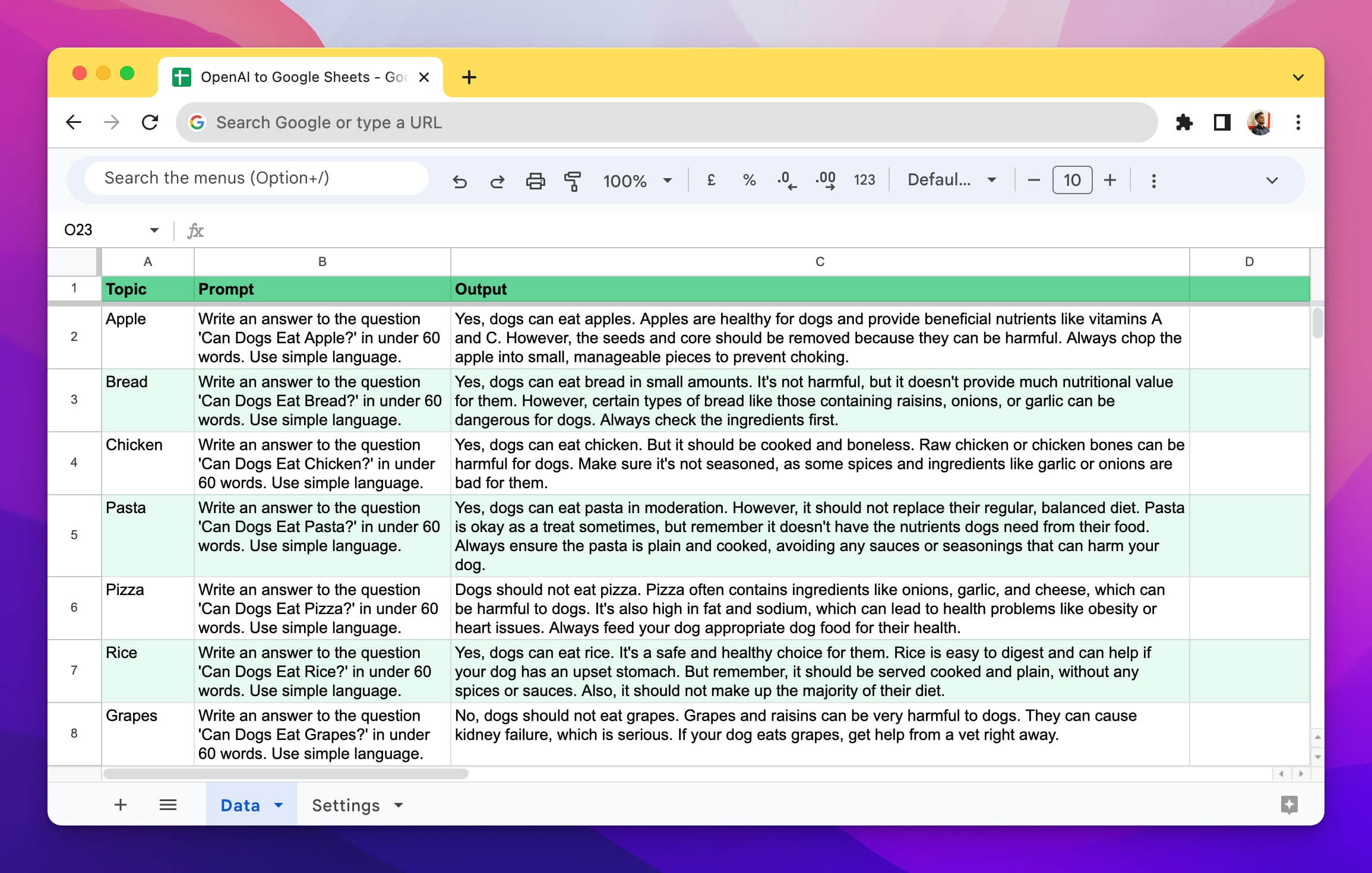 Google Sheets to OpenAI